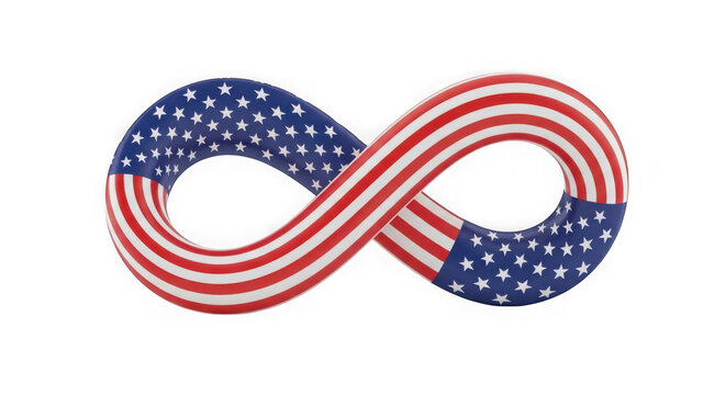 Infinity symbol with a patriotic American flag texture pattern isolated on transparent background