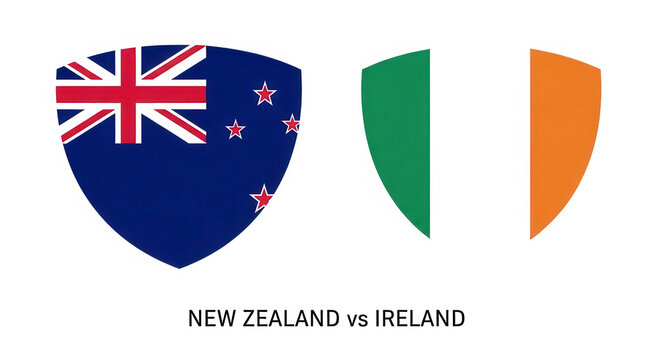 New Zealand and Ireland flags as shield icons isolated on transparent background