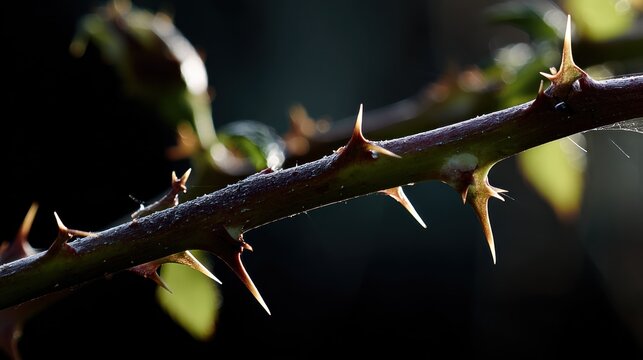 Rose stem thorns closeup detail