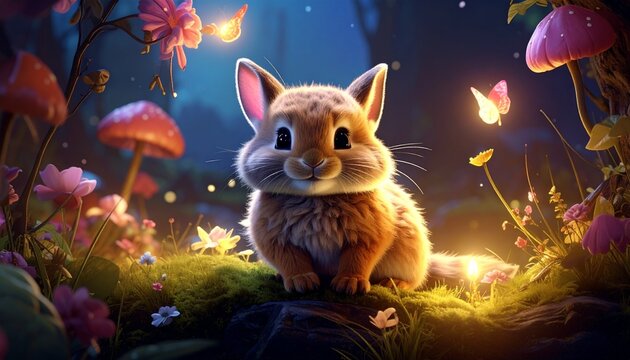 Enchanting Forest Creature - A Whimsical Bunny in a Magical Setting.