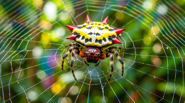 Gasteracantha cancriformis on colorful web