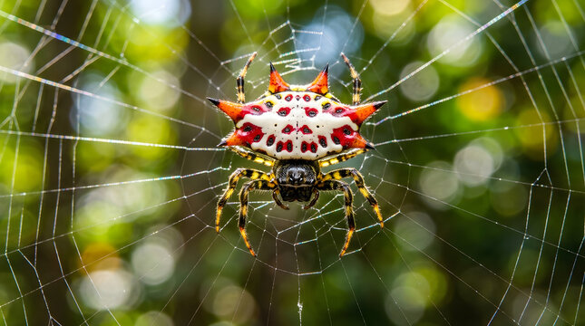 Gasteracantha cancriformis on colorful web