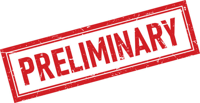 Classic red rubber stamp with the word preliminary featuring an aged look for professional office documents