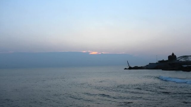 The early morning view from the beach at Kanyakumari, Tamil Nadu, India