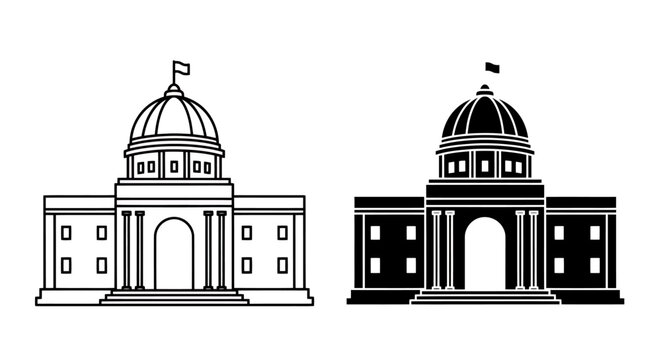 Duotone Domed Capitol Building Facade with Classical Wings.