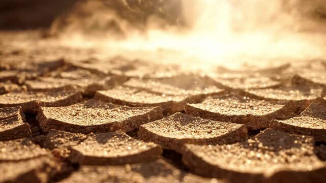 Cracked dry earth texture under bright sunlight.