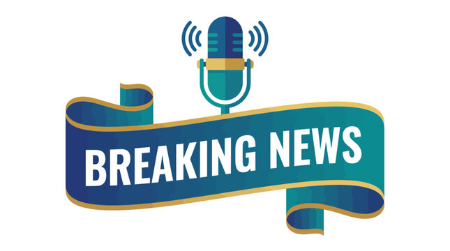 This dynamic illustration features a microphone symbolizing broadcasting, conveying urgent and impactful news updates for media outlets and journalism.