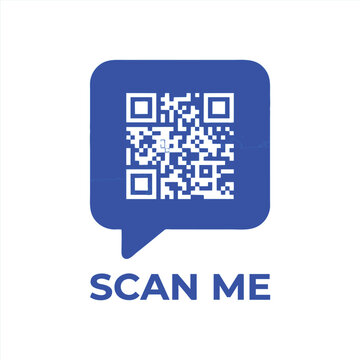 Blue QR code icon in speech bubble with scan me text, digital barcode vector for mobile payment and marketing, quick response code sign