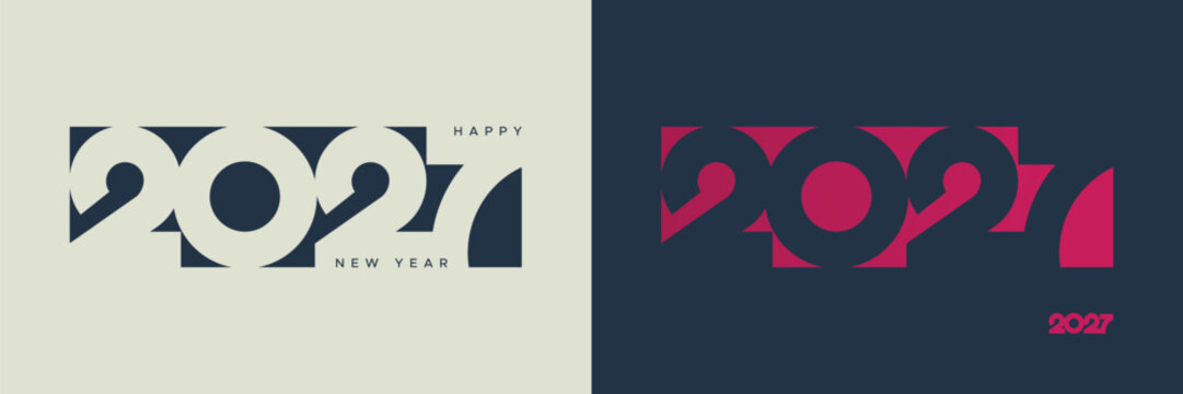 Modern Minimal 2027 Happy New Year Geometric Typography Banner Vector