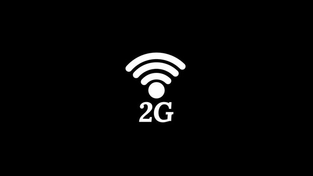 2 g network signal animation, mobile data connection symbol, wireless communication technology on black background