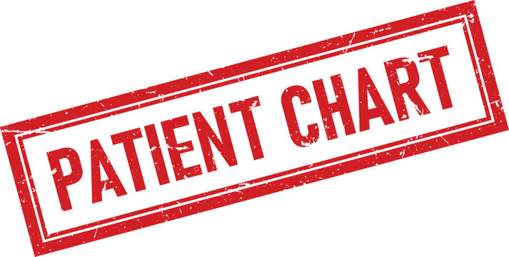 Red rectangular stamp design with the words patient chart written in bold capital block letters