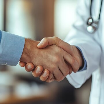 Doctor patient handshake office healthcare trust meeting
