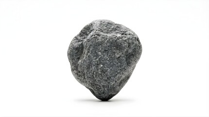 Fototapeta premium Single grey textured river stone balanced on a clean white background