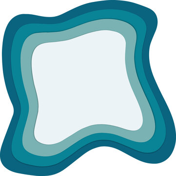 Abstract organic layered paper cut shape in blue and teal colors for modern graphic design background and artistic borders