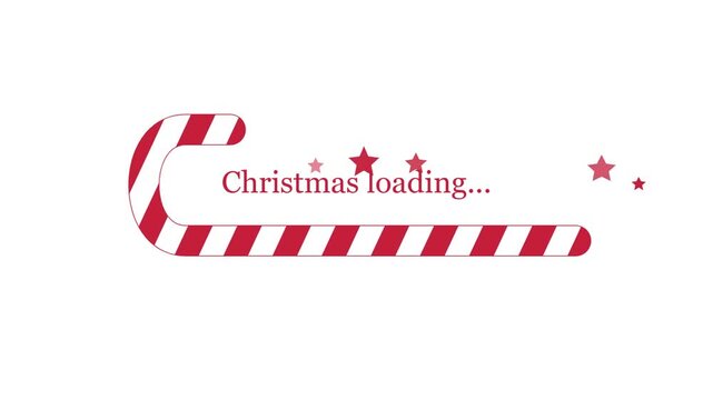Christmas loading progress bar animation with candy cane stripes and stars on white background