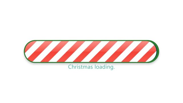 Animated festive loading bar with candy cane stripe pattern and Christmas loading text on white background