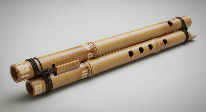 Bamboo Double Flute Traditional Musical Instrument - Studio Shot