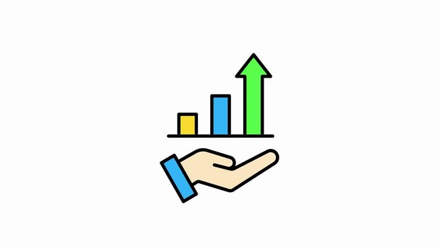 Hand Holding Growing Business Growth Bar Chart Icon Animation.