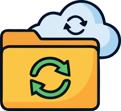 Cloud folder synchronization icon. Data backup and file transfer symbol.