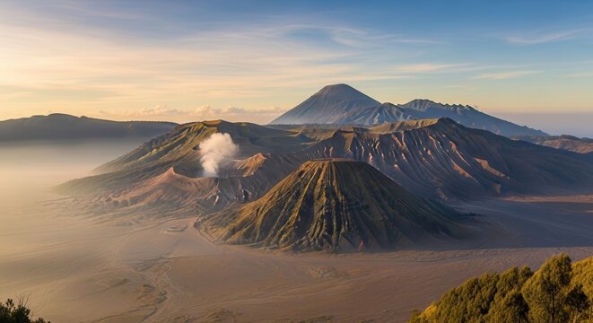 Bromo Volcano Landscape Mist Sunrise Majestic Mountain