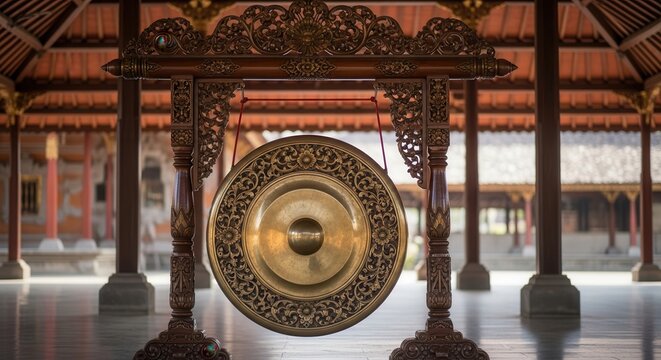 balinese gong hanging in traditional temple