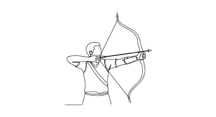 Obraz premium Archer aiming bow and arrow, continuous line art, minimal design