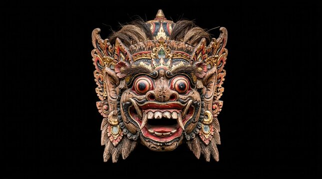 Bali mask, traditional sculpture, colorful ornament