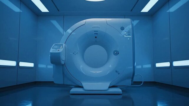 Ct scanner machine in blue medical laboratory room hospital technology clinic imaging health
