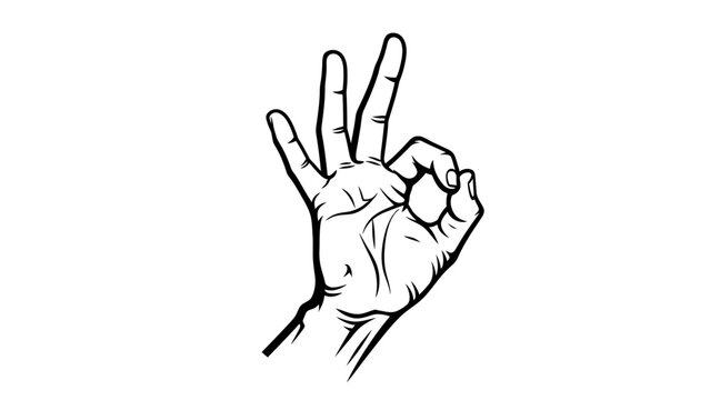 Hand Gesture OK Sign, Three Fingers Up, Vector Illustration