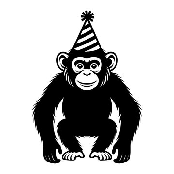 Chimpanzee Wearing a Party Hat