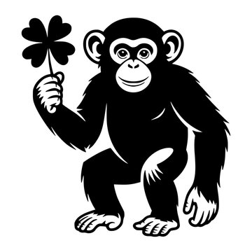 Chimpanzee Holding a Four Leaf Clover