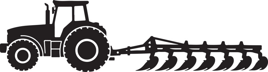 Tractor Pulling Disc Harrow Silhouette Vector Illustration © Letitia