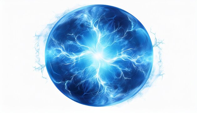 round blue energy power isolated on white background blue electric ball generative ai