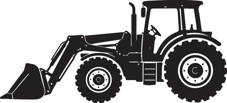 Tractor with Front Loader Bucket Silhouette Vector Illustration