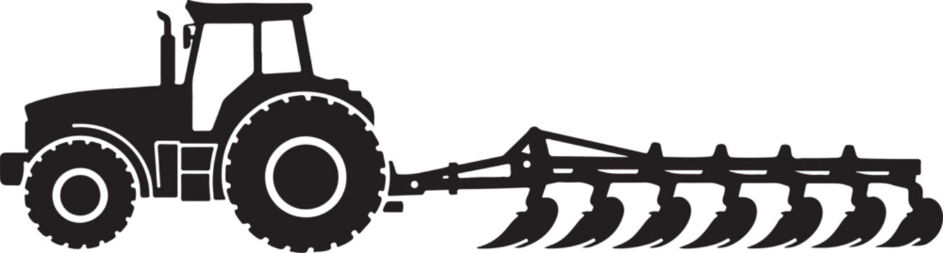 Tractor Pulling Disc Harrow Silhouette Vector Illustration