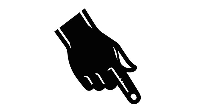 Black Silhouette of a Hand Pointing Down with Index Finger, Isolated on White Background