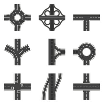 Road Map Icons and Highway Intersections Vector Set