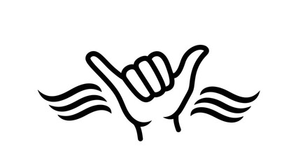 Hang Loose Hand Gesture with Wavy Lines Symbolizing Freedom and Aloha Spirit © ISLAH