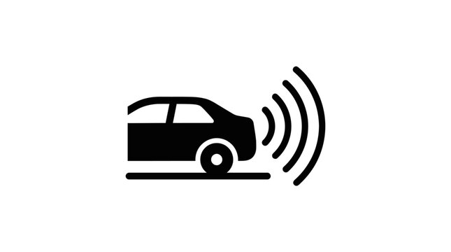 Black silhouette icon of a car with rear proximity radar sensors.