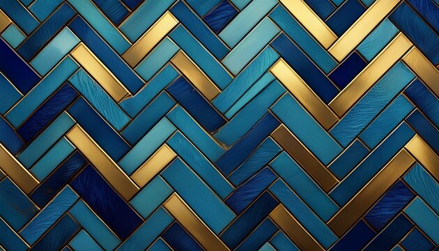 a seamless pattern of blue and gold stone tiles in a herringbone pattern