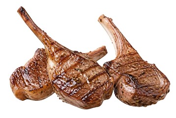 Fototapeta premium Grilled lamb chops isolated on white background delicious meat cutlets