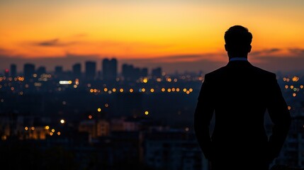 Fototapeta premium Businessman sunset cityscape ambition success