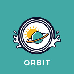 Naklejka premium Circular Orbit Logo Featuring Planet and Sun Icon.