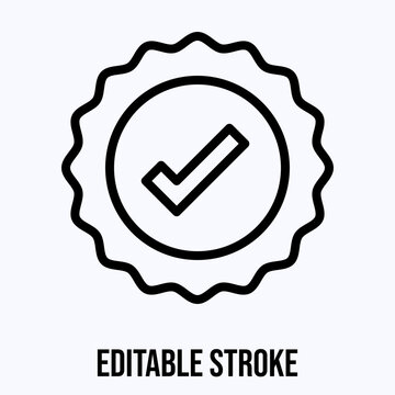 approved badge certification checkmark icon in line design. approved badge certification checkmark quality seal on white background vector. approval editable stroke icon