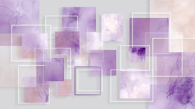 Purple toned geometric square abstract background, overlapping transparent rectangles and lines, minimalist modern flat art backdrop for business design