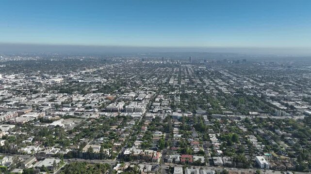 Hollywood to Century City Pan from Hollywood Hills Aerial Shot