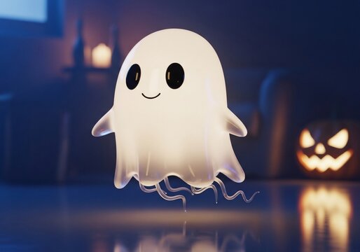 ハロウィンの夜、光る幽霊の優しい微笑み