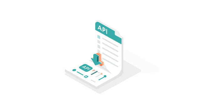 Isometric API software documentation and integration icon.