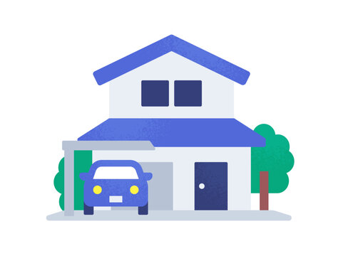 駐車場付き一戸建て住宅を表す家のアイコンイラスト素材
