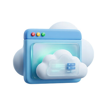 3D cloud computing icon with server and digital interfaceconcept transparent background